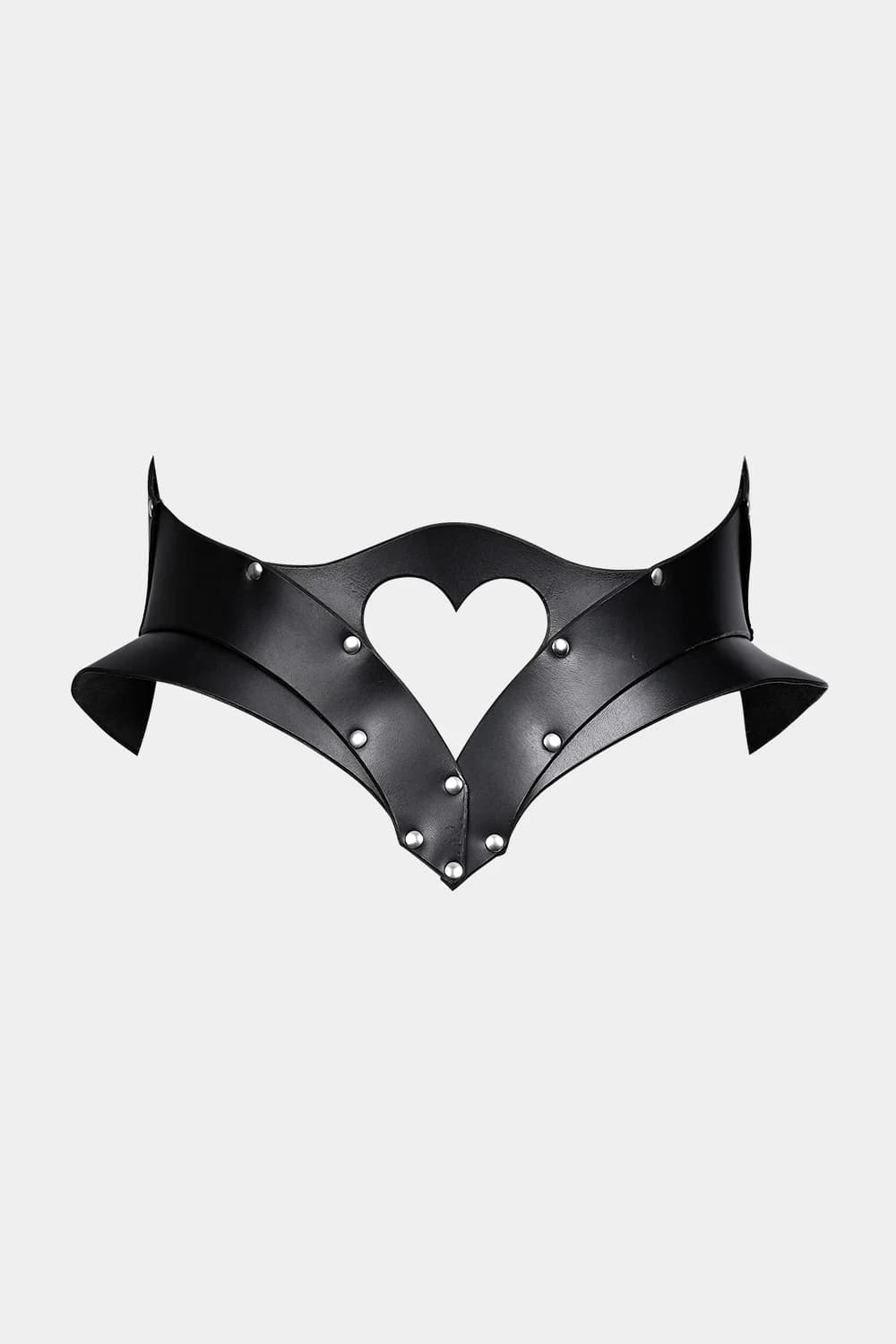 Détail cuir noir et rivets.